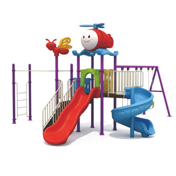 kindergarten double swing & slide playset