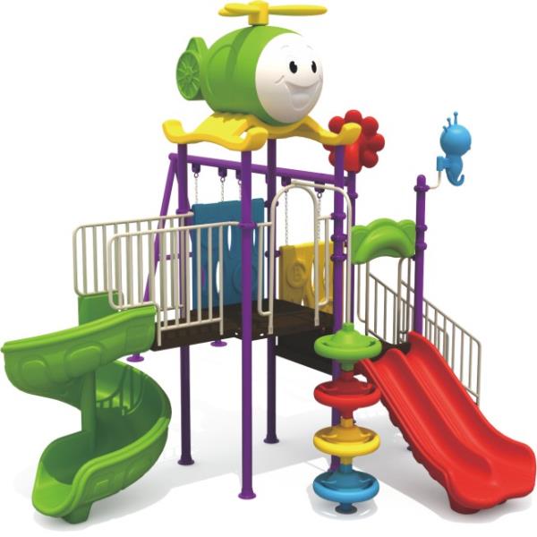 kindergarten double swing & slide playset