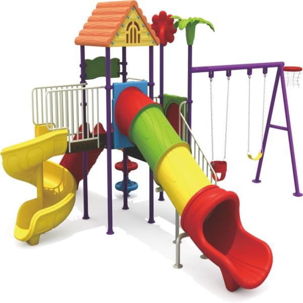 kindergarten double swing & slide playset