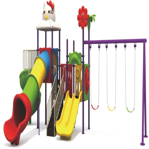 kindergarten double swing & slide playset