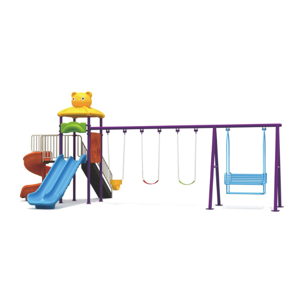 kindergarten double swing & slide playset