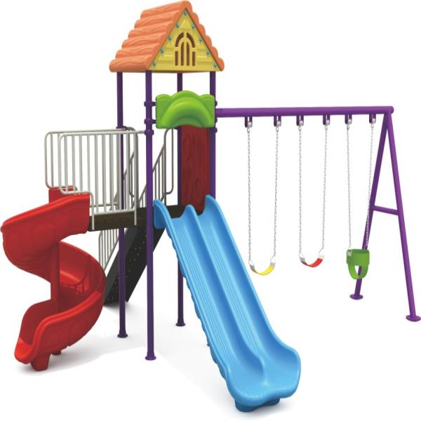 kindergarten double swing & slide playset