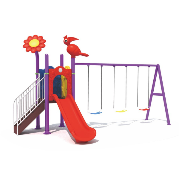 kindergarten double swing & slide playset