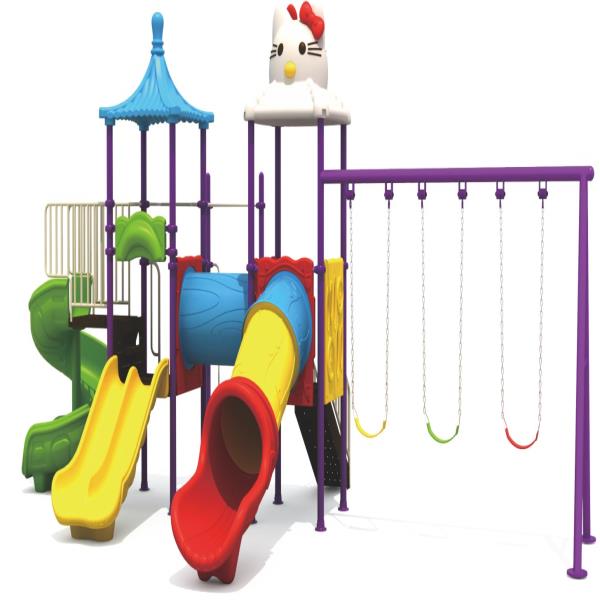 kindergarten double swing & slide playset