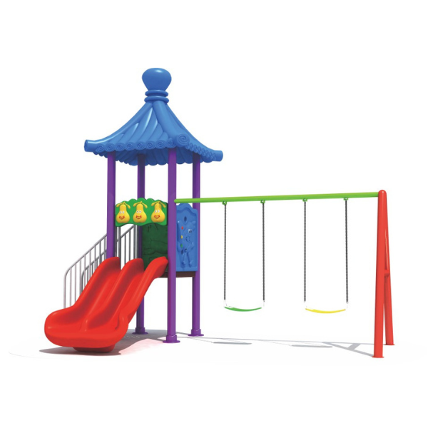 kindergarten double swing & slide playset