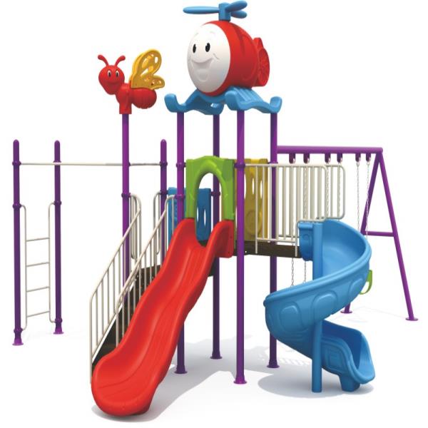 kindergarten double swing & slide playset