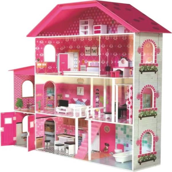 Wooden Doll House Playset pink