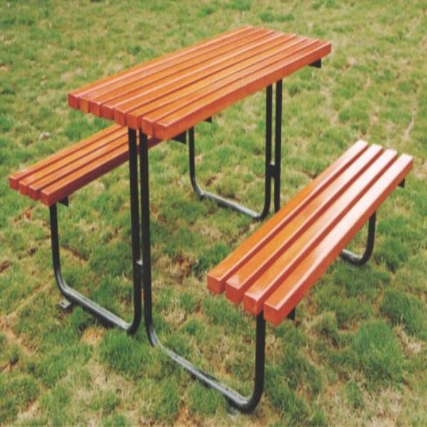 Metal and wooden Bench with table