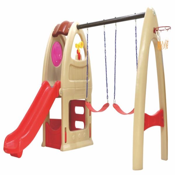 plastic cubby house with swing